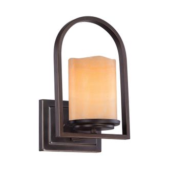 Loops Wall Light-Amber Real Onyx Candle Shape Shade -Palladian Bronze-LED E27 100W