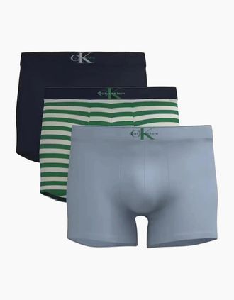 Calvin Klein Mens 3-Pack CK Archive Stripe Boxer Trunks, Black/Green/Silver - Grey - Size: 37/36/32