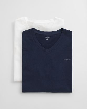 GANT Kurzarmshirt GANT V-NECK T-SHIRT 2-PACK, Herren, Gr. XXL, blau (navy, wei&szlig;), Web, Obermaterial: 100% Baumwolle, unifarben, regular fit normal, V-Aussc
