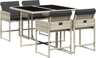vidaXL Set Comedor De Jard&iacute;n 5 Pzas Cojines Rat&aacute;n Sint&eacute;tico Gris Claro Vidaxl