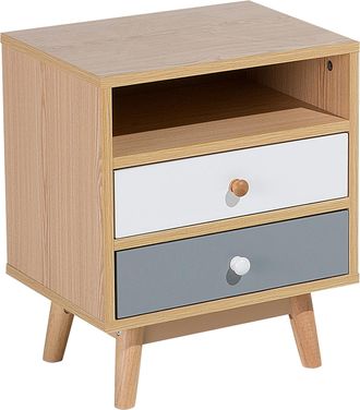 Beliani Beliani - Mesa De Noche De Madera Clara Con 2 Cajones De Almacenamiento Estanter&iacute;a Mesa Auxiliar Escandinava Moderna Fargo