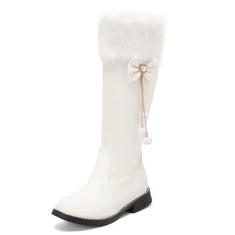 Generic Womens Flat Heel Knee High Snow Boots Comfort Round Toe Side Zipper Warm Winter Party Dress Shoes (White,7.5)