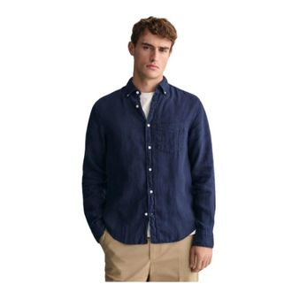 GANT Linnen Regular Fit Overhemd - Heren - Casual Overhemden - Blauw - XL - Linnen - Overhemden