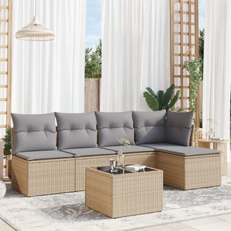 vidaXL Juego De Sof&aacute;s Jard&iacute;n Con Cojines 6 Pzas Rat&aacute;n Sint&eacute;tico Beige Vidaxl