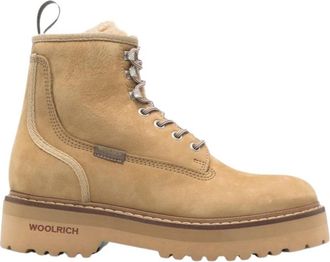 Woolrich Su&egrave;de veterlaarzen met plateauzool - Dames - Veterlaarzen - Beige - 37 EU - Su&egrave;de - Schoenen