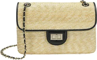 Tiffany & Fred Woven Straw Chain Shoulder Flap Bag