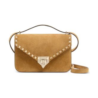 Valentino Garavani Rockstud Small Suede Shoulder Bag - female - Valentino Garavani - Shoulder Bags - Beige - ONE SIZE - Bags
