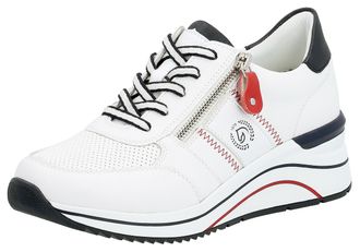 Remonte Keilsneaker REMONTE, Damen, Gr. 36, bunt (wei&szlig;, dunkelblau), Leder, Lederimitat, Schuhe Keilsneaker, Freizeitschuh, Halbschuh, Schn&uuml;rschuh mit Metalli