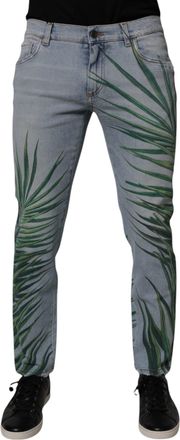 Dolce & Gabbana Light Blue Leaf Cotton Classic Men Denim Jeans Elastane Clothing