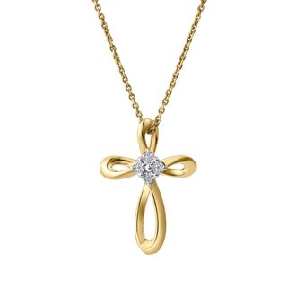 LuvMyJewelry Lightbound 0.02 Cts Natural Diamond Cross 14K Gold Pendant