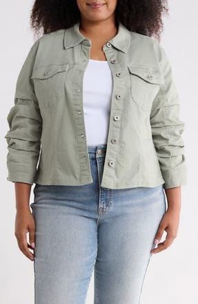 Democracy Ruched Sleeve Jacket in Eucalyptus at Nordstrom Rack, Size 3X