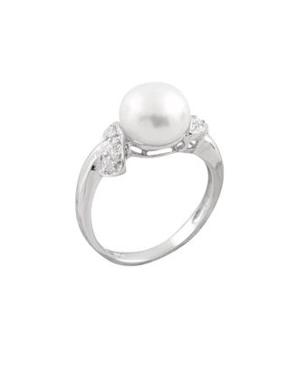 Splendid Pearls Rhodium Plated 8.5-9Mm Pearl Cz Ring