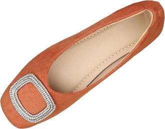 Generic Womens Slip On Shoes Casual Pumps Shoes Solid Color Retro Stylish Versatile Non-Slip Comfortable Ladies Loafers Work Walking Shopping Orange