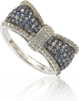 Suzy Levian Sterling Silver Pink & White Sapphire & Diamond Accent Bow Ring