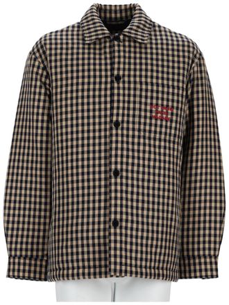 Dr&ocirc;le de Monsieur Slogan Checkered Graphic Cotton Overshirt