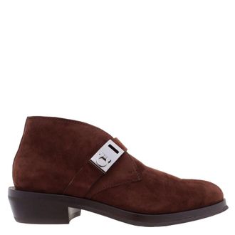 Ferragamo Gancini Strap Suede Ankle Boots, Size 9 E