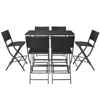 Berkfield Home Durable 7 Piece Folding Outdoor Dining Set Steel Poly Rattan Black