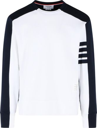 Thom Browne Colorblock 4 Bar White And Blue Cotton Sweatshirt
