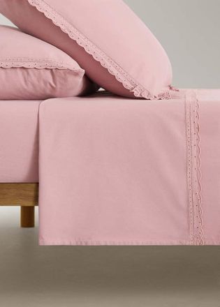 Mango Childrens cotton percale flat sheet with lace trim for a 90cm bed viola chiaro/pastello - Home - Letto 90 cm - MANGO HOME