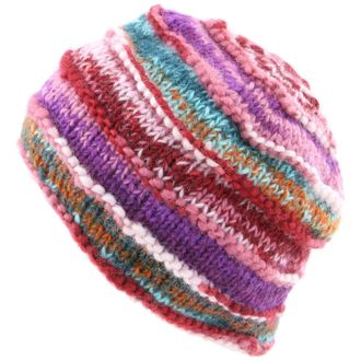 Loud Elephant Chunky Ribbed Wool Knit Beanie Hat with Space Dye Design - Pink