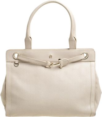 Aigner Cavallina Cream Leather Tote Bag
