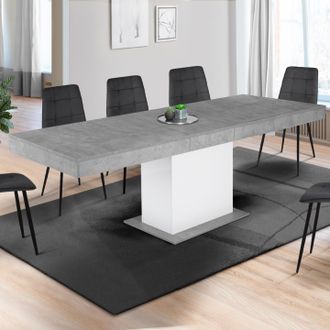 IDMarket Idmarket - Mesa De Comedor Extensible Eden 6-10 Personas Hormig&oacute;n Y Blanco 160-200 Cm