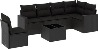 vidaXL Set De Comedor De Jard&iacute;n 7 Pzas Y Cojines Rat&aacute;n Sint&eacute;tico Negro Vidaxl