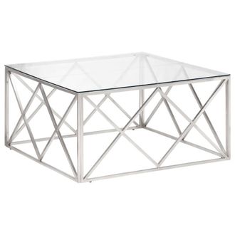 Berkfield Home Coffee Table Silver Stainless Steel & Tempered Glass