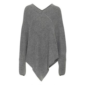 Cream Gebreide Poncho Asfalt Melange - Dames - Jassen - Grijs - Maat: ONE Size Poliester