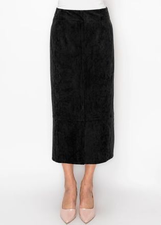 YAL New York Faux Suede Midi Skirt in Black