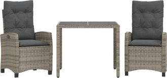 vidaXL Vidaxl - Set Comedor De Jard&iacute;n 3 Piezas Con Cojines Rat&aacute;n Sint&eacute;tico Gris