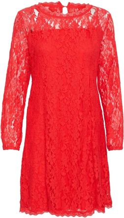 Cream Kanten LS-jurk in High Risk Red - Dames - Korte kleedjes - Rood - 2XL - Kleedjes