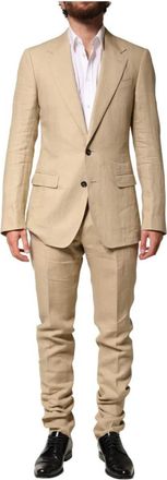 Dolce & Gabbana Linnen Single Breasted 2-delig pak - Heren - Business pakken - Beige - XS - Linnen - Kostuums