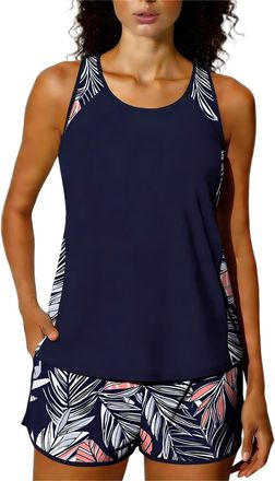 Generic Tankini Sets for Women Tank Tops with Boyleg Shorts 2 Piece Swimming Costume Bathing Hawaiian Print Printed High Waist Loose Comfy Padded Swimwear Cas