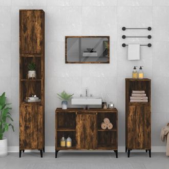vidaXL Vidaxl - Set De Muebles Ba&ntilde;o 3 Pzas Madera Contrachapada Roble Ahumado