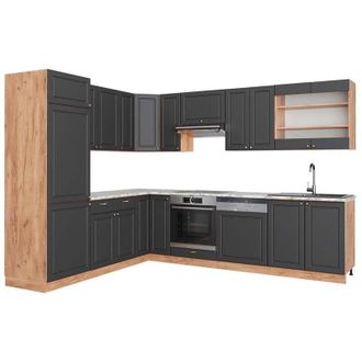 Vicco Cocina Esquinera Fame-line, Antracita Casa De Campo/roble Kraft Dorado, 227 X 287 Cm, Et M&aacute;rmol