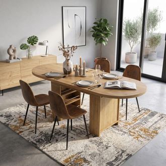 Urban Meuble Conjunto mesa extensible 200 cm y 4 sillas marr&oacute;n efecto cuero