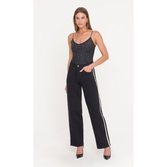 Generation Love Agnes Crystal Bodysuit in Black at Nordstrom, Size Xx-Large