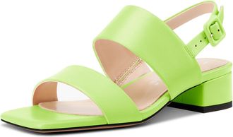 Castamere Womens Chunky Block Low Heel Peep Open Square Toe Buckle Sandals Dress Casual Party Shoes 3.5 CM Heels Pale Green 3.5 UK