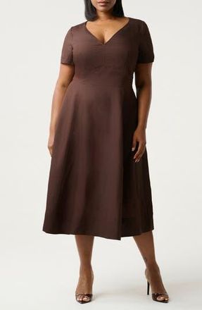 Estelle Akira Linen Blend Fit & Flare Midi Dress in Chocolate at Nordstrom Rack, Size 18W