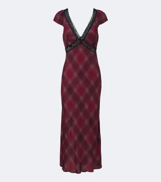 Rixo Vestido midi Iggy a cuadros con encaje