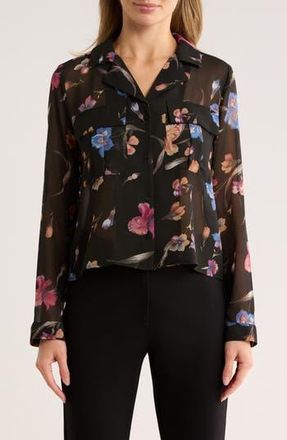 T Tahari Print Long Sleeve Crop Blouse in Floral Cascade Print at Nordstrom Rack, Size X-Small
