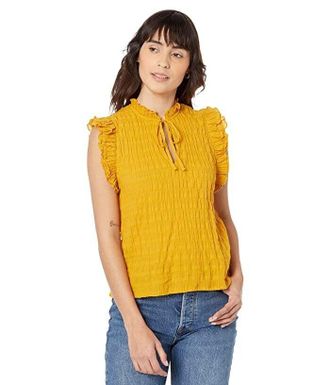 BB Dakota by Steve Madden Top Women Yellow Shirred Flutter Sleeve JDM921