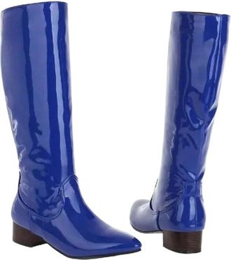 Generic Women Elegant Casual Patent Leather Boots Round Toe Warm Lined Long Winter Party Boot