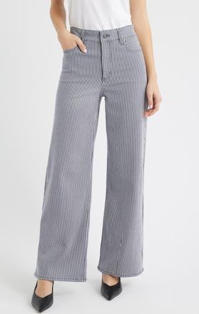 Frame Denim Le Slim Palazzo High Waist Wide Leg Jeans in Navy Stripe at Nordstrom, Size 26