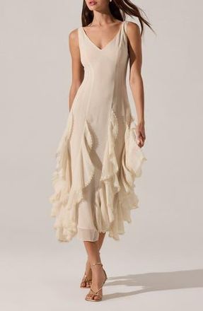 ASTR the Label Philomene Ruffle Detail Midi Dress in Cream at Nordstrom Rack, Size X-Small