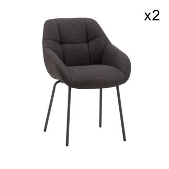 Konte Design Lote de 2 sillones de tela gris oscuro y patas de metal negro