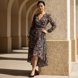 Vince Camuto Vibrant Floral Long Sleeve Dress In Multicolor
