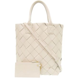 Bottega Veneta Intrecciato Ivory Leather Pouch Tote Bag (Pre-Owned)