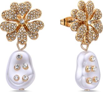 Eye Candy Los Angeles Oceane CZ & Imitation Pearl Drop Earrings in Gold at Nordstrom Rack